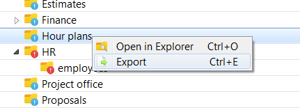 Quickly export to HTML or CSV using the context menu of a folder